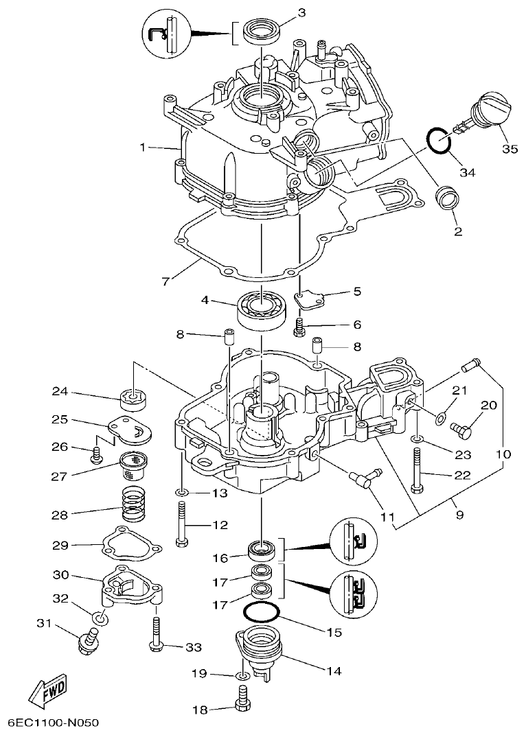 Yamaha F4BMH, F5AMH, F6CMH CYLINDER & CRANKCASE 2 parts diagram